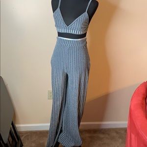 Glitter Mesh Stripe Pant Set